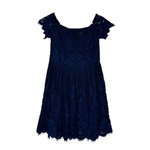 Francesca's Collections Navy Floral Eyelash Lace Embroidery Dress size small S